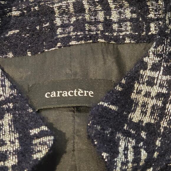 Caractère Italy Navy & Silver Button-Up Textured Tweed Chanel Style Jacket US 8 - Picture 8 of 10